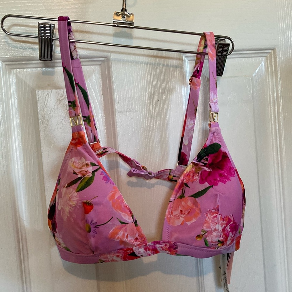 Victorias Secret Peach Floral Bikini Top NWT